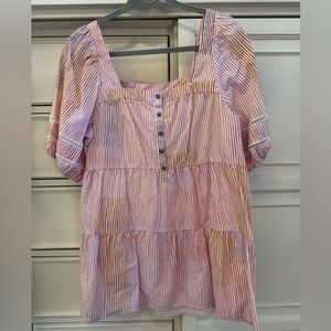 Striped Pink and White Button-Front Top From Anthropologie